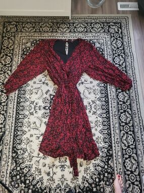 torrid Red and Black Floral Midi Wrap Dress